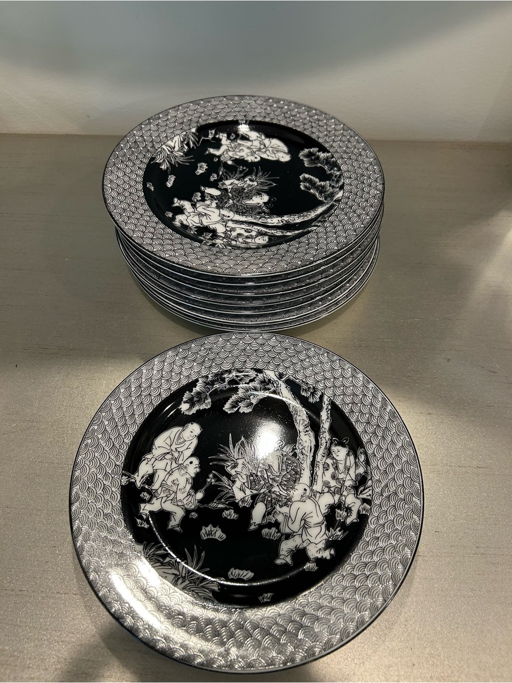 Black and White Porcelain salad plates Decorative Dinner Plates - Set of 8